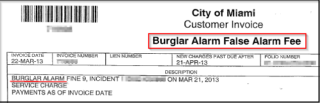 Burglar Alarm are the first words on the first detail line on the invoice