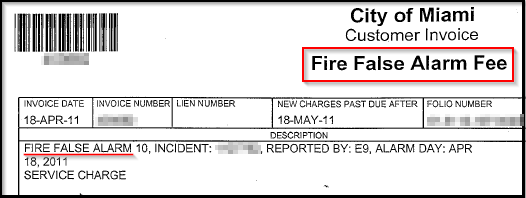 Fire False Alarm are the first words on the first detail line on the invoice